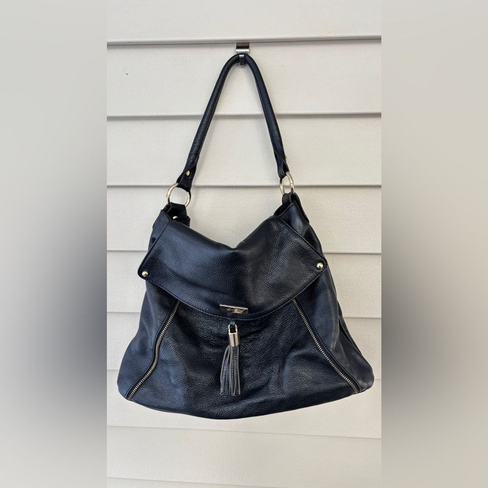 Onna Ehrlich Buckle Pebbled Leather Shoulder Bag Black