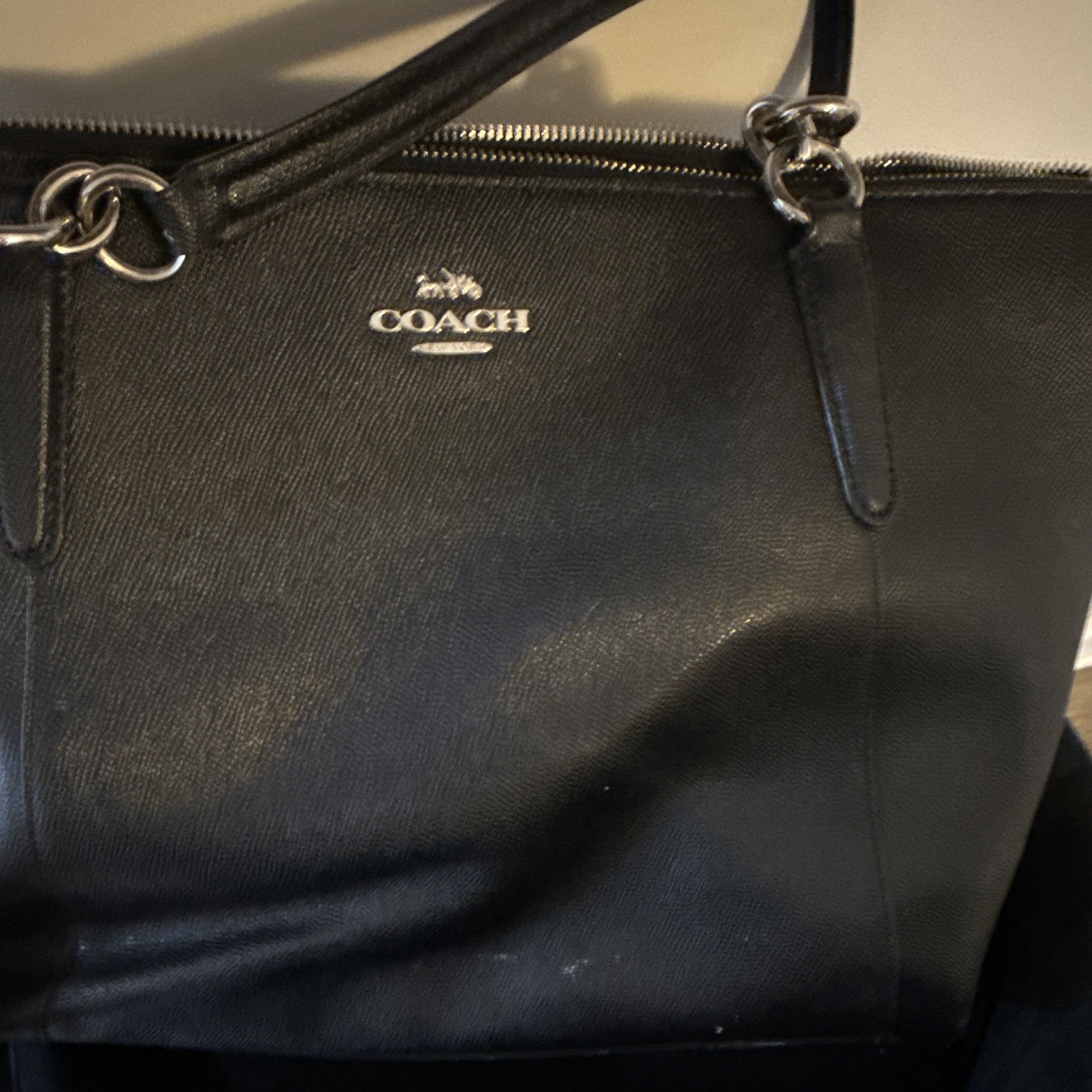 Coach Black Zip-Top Tote Bag Logo Accents Silver Hardware