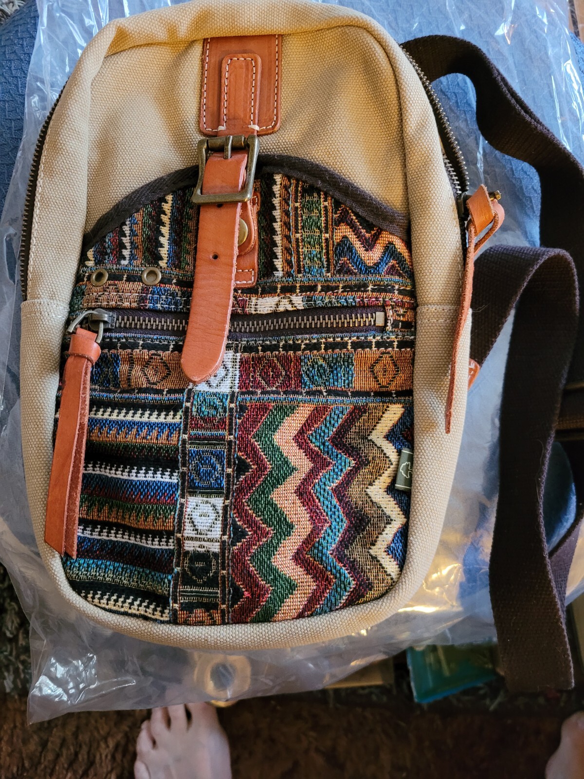 TSD BRAND Four Season Canvas Sling Bag Backpack Southwestern Nice
