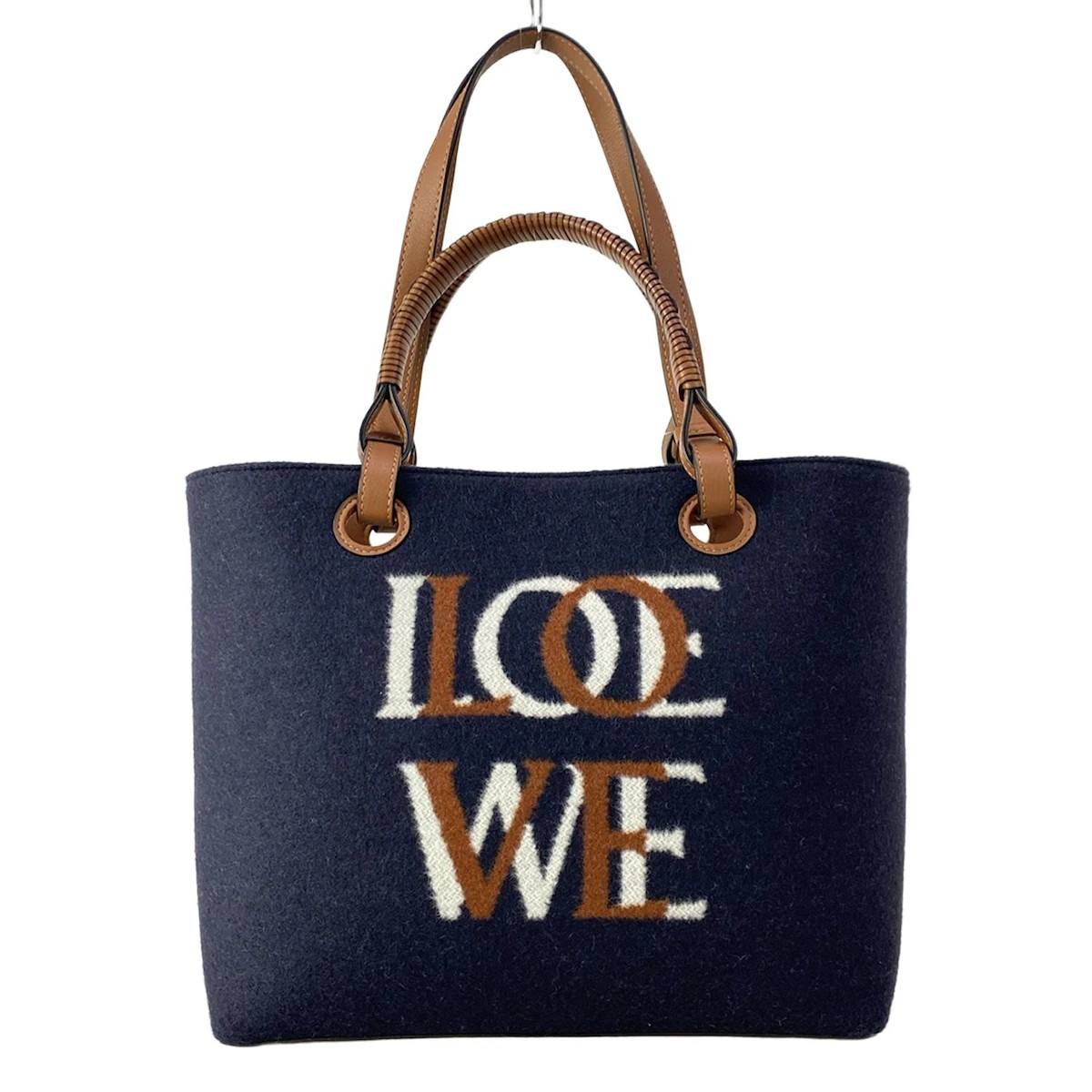 LOEWE Love Anagram Small Tote A717S72X13 Navy Brown White Wool Calf Skin