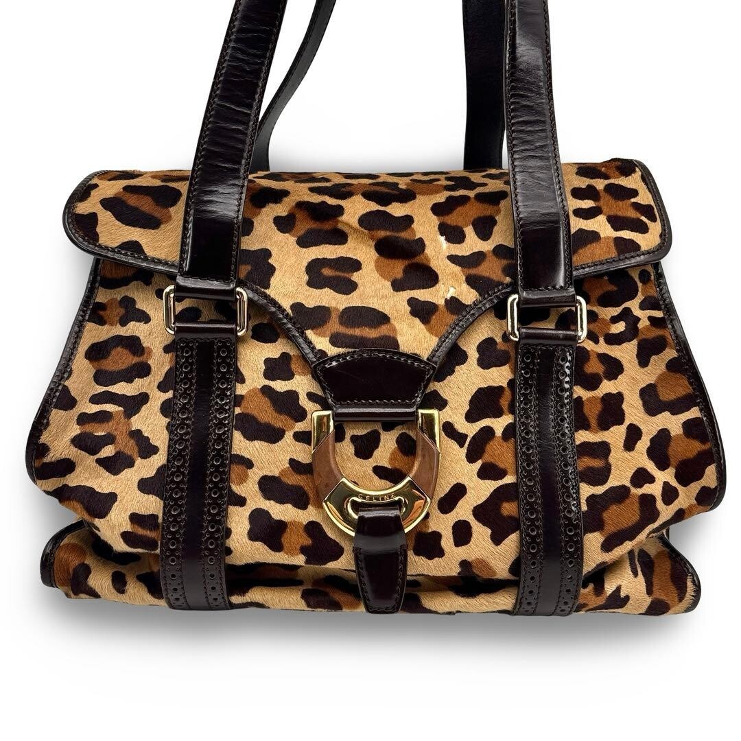 CELINE Tote bag Leopard Triomphe Brown Vintage Authentic From Japan