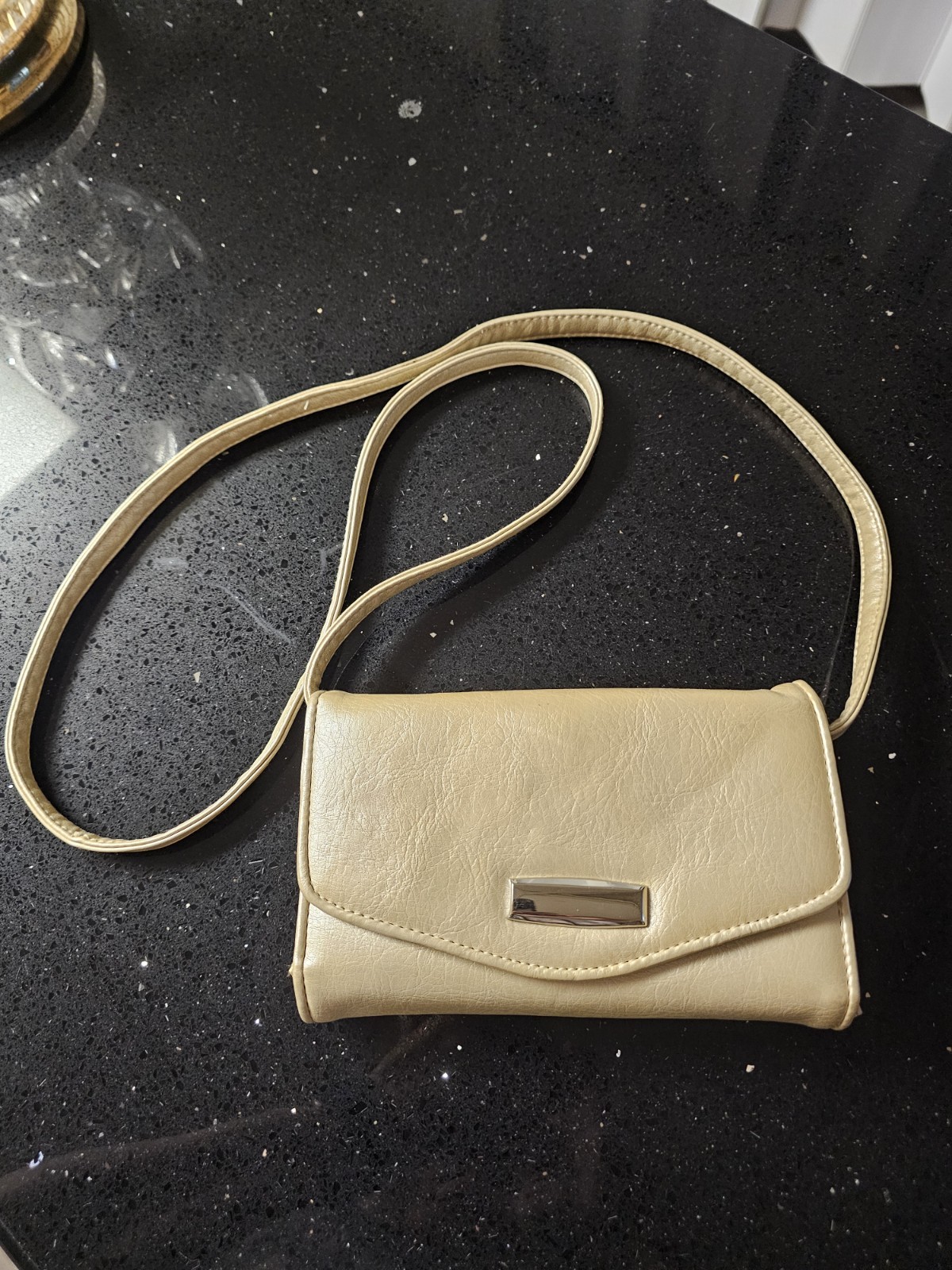 Beige Envelope Flap Crossbody Wallet Purse Snap & Zip Silver Hardware