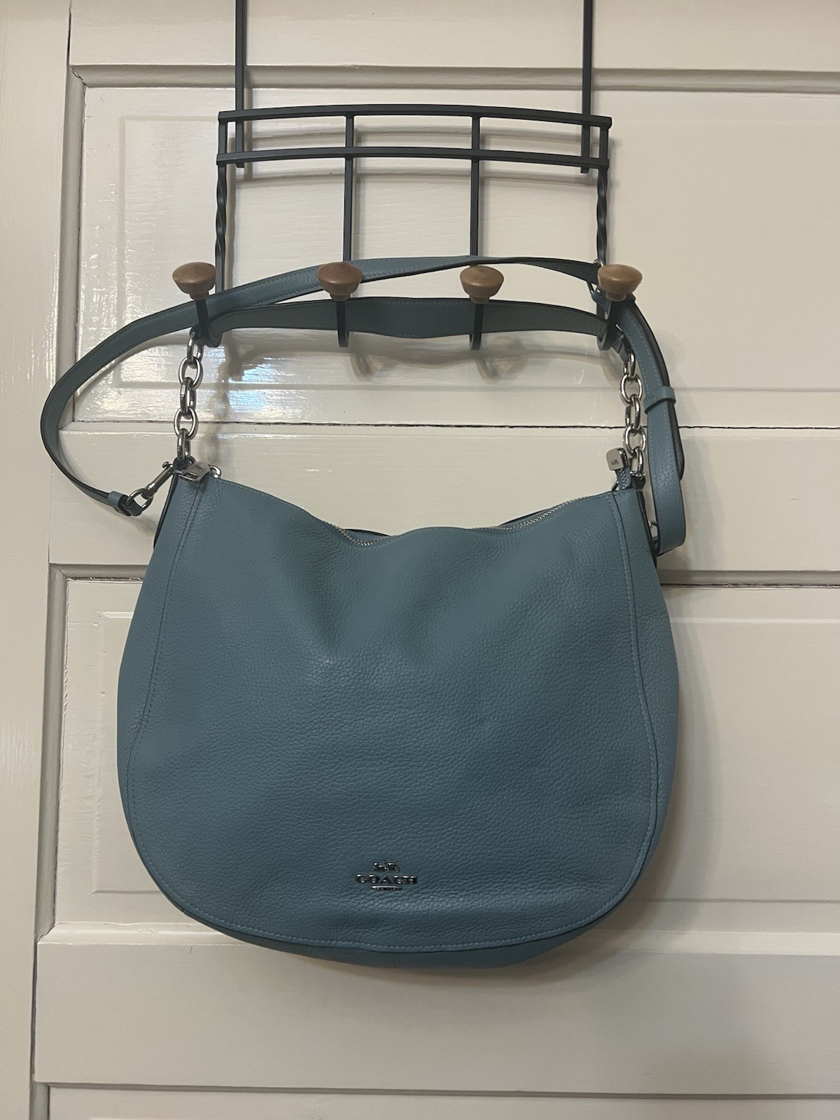 New Coach Pebble Leather Elle Hobo Bag Dusty Blue 31399 Purse Factory NWOT 2018