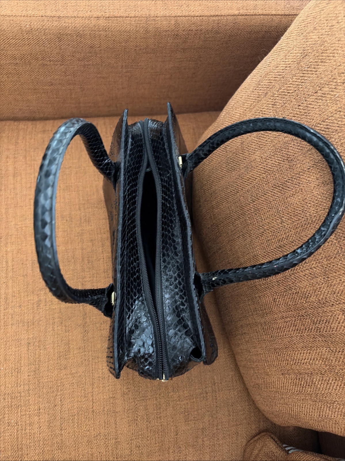 Embossed Faux Leather Python Skin Made In Italy Handbag Structured