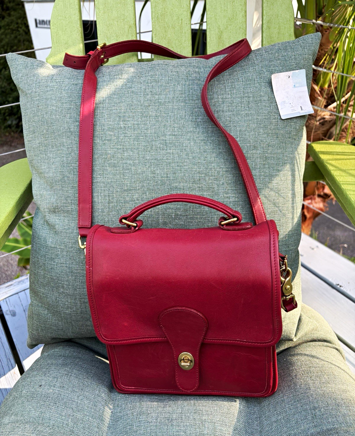 Rare red Vintage Coach handbag w/inscription and hangtag. Purchased new; authent