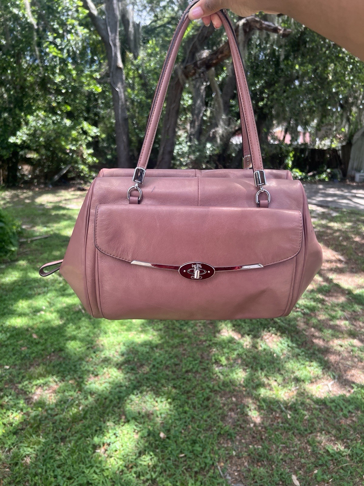 COACH Madison Madeline Satchel Pink Rose Metallic Leather Shoulder Bag 25164 Y2K