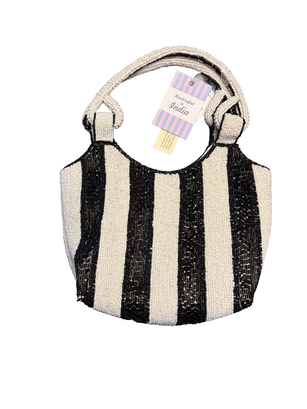 NEW Striped Black and White Beaded Women’s Bag Made in India WITH TAGS