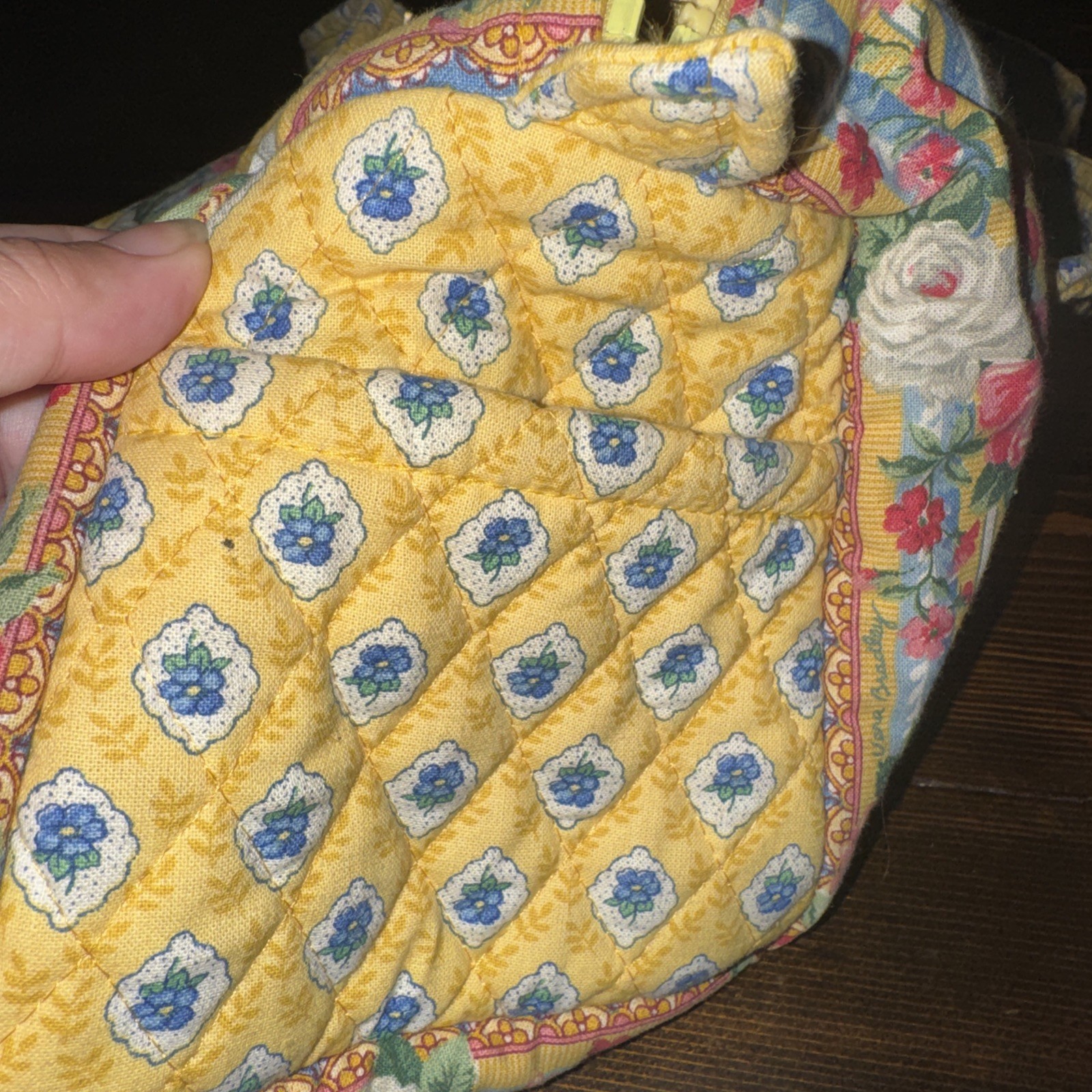 Vtg Vera Bradley Medium Duffle Tote ELIZABETH Pattern Yellow Floral Pink Rose
