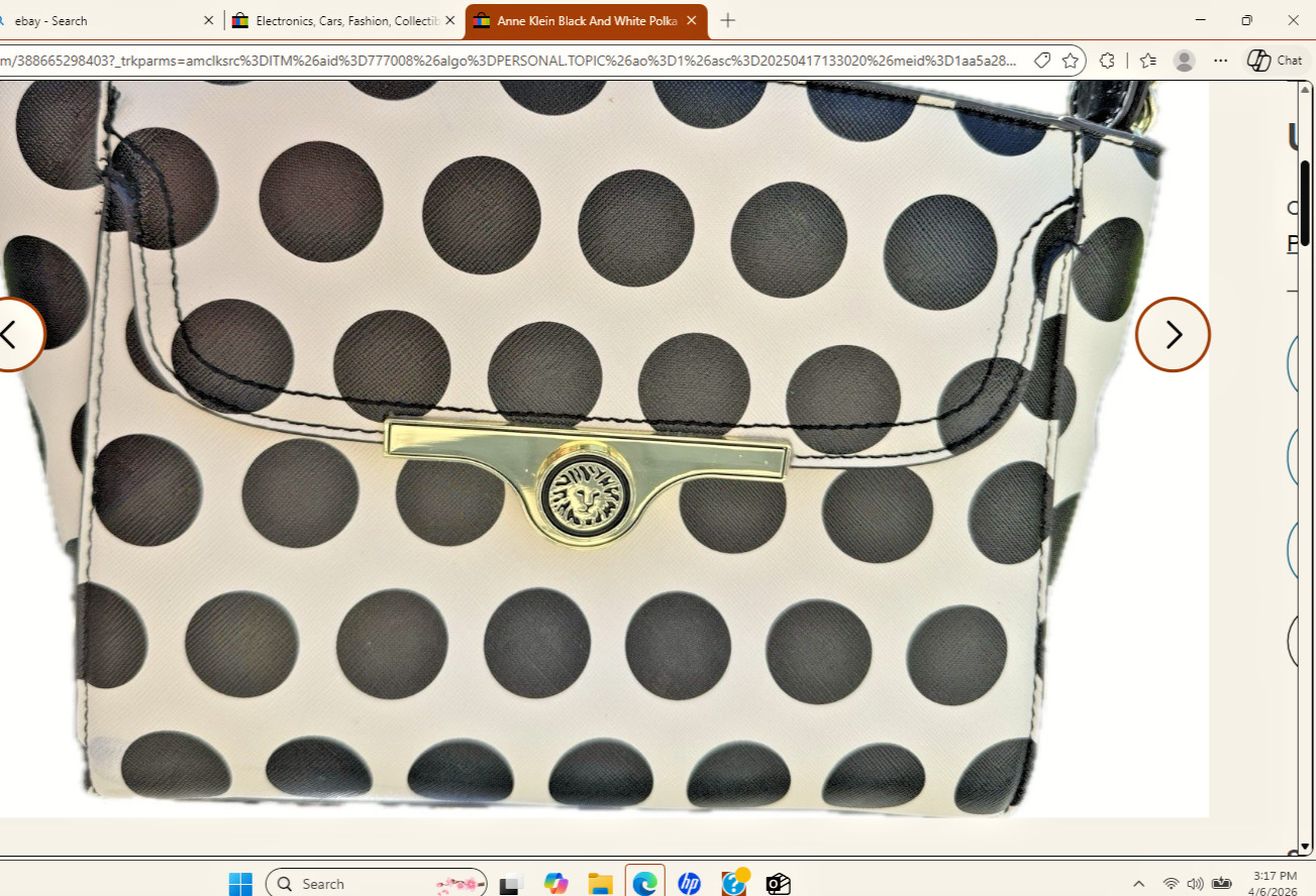 Anne Klein cross black Polka Dot bag with light beige background 9X7X6 adjustabl