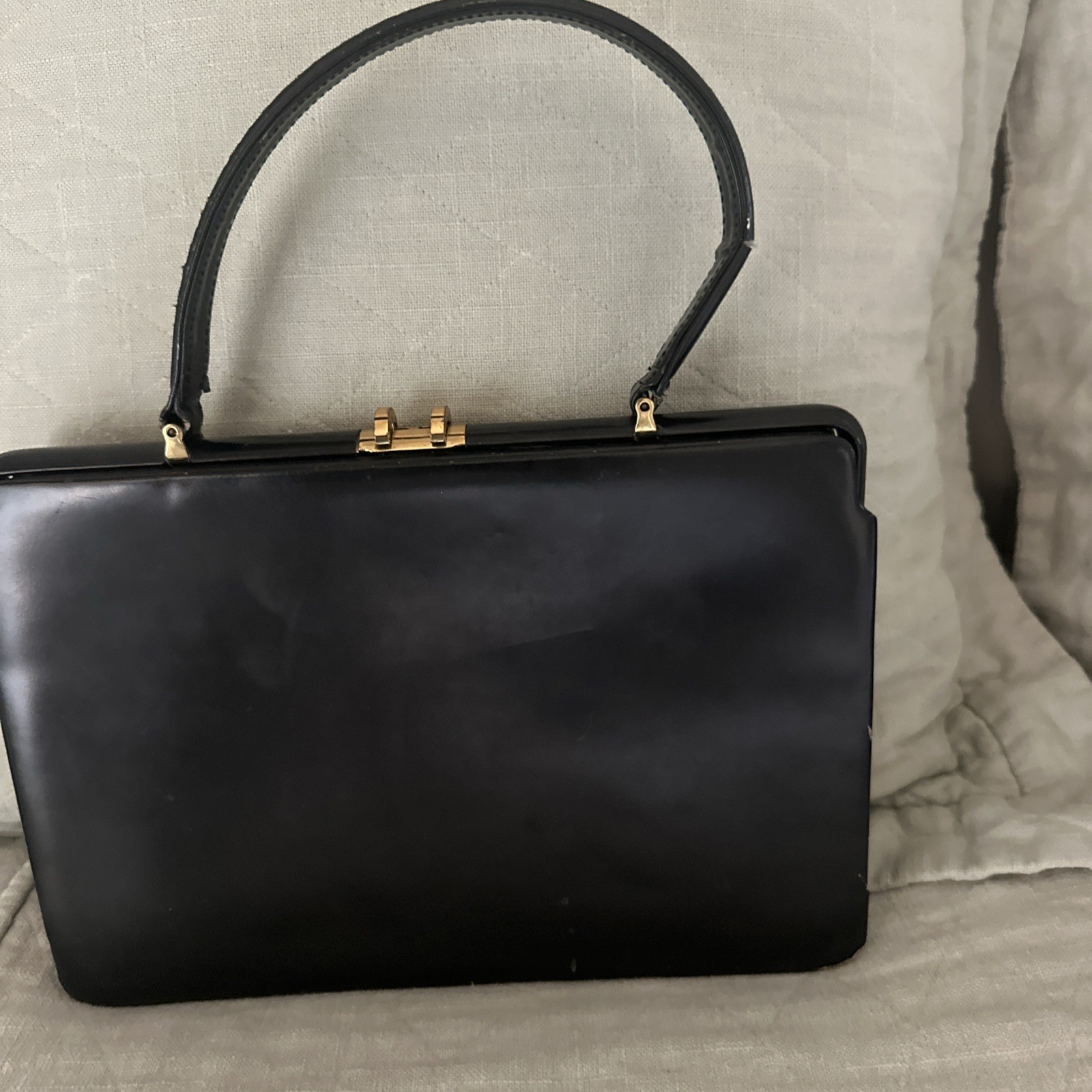 VINTAGE Black Purse Women Leather Parisian Clutch Medium Handbag Classic FRANCE