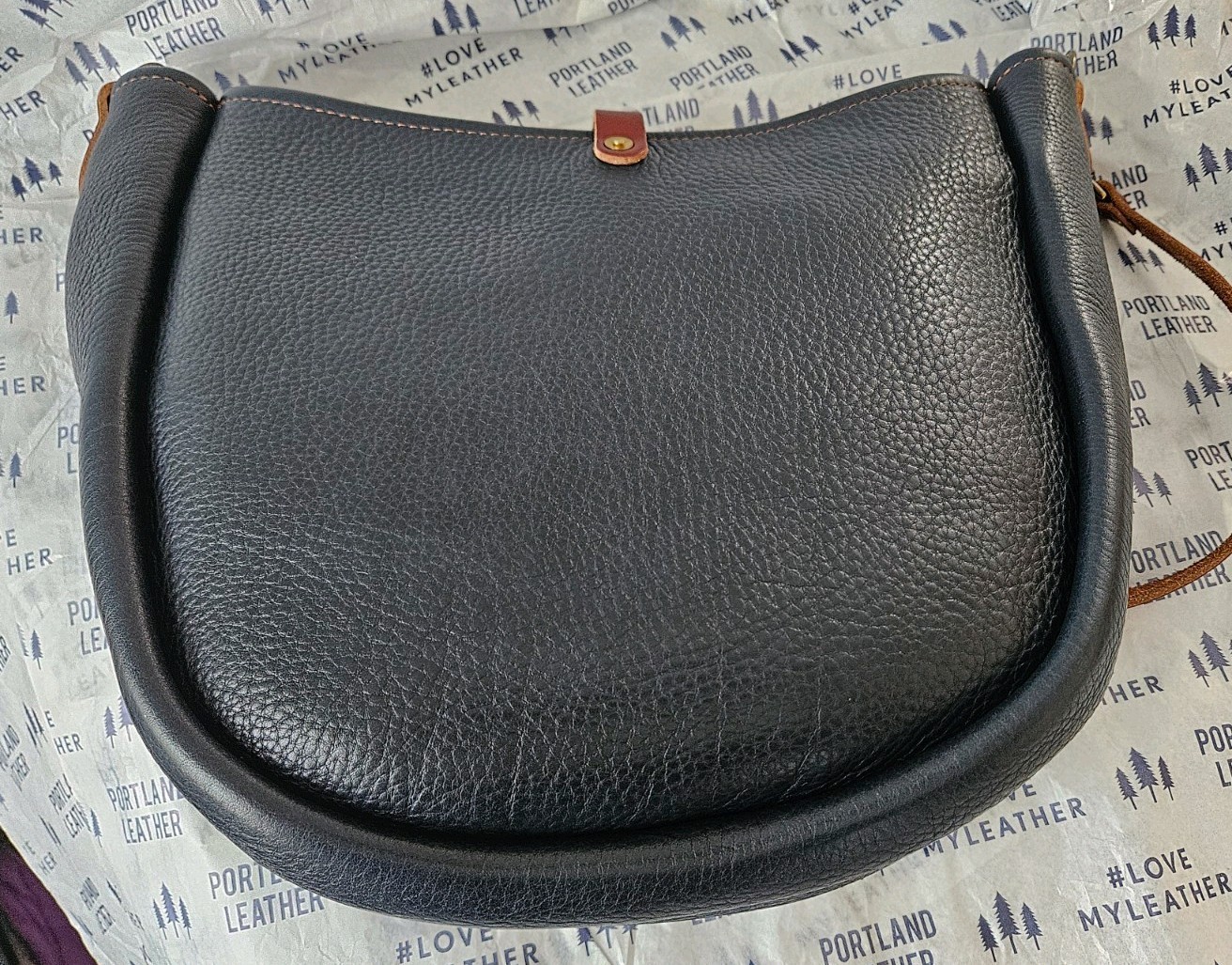 GFG Go Forth Goods – Smokey Blue Celeste Large Pebbled Leather Hobo Saddle Bag