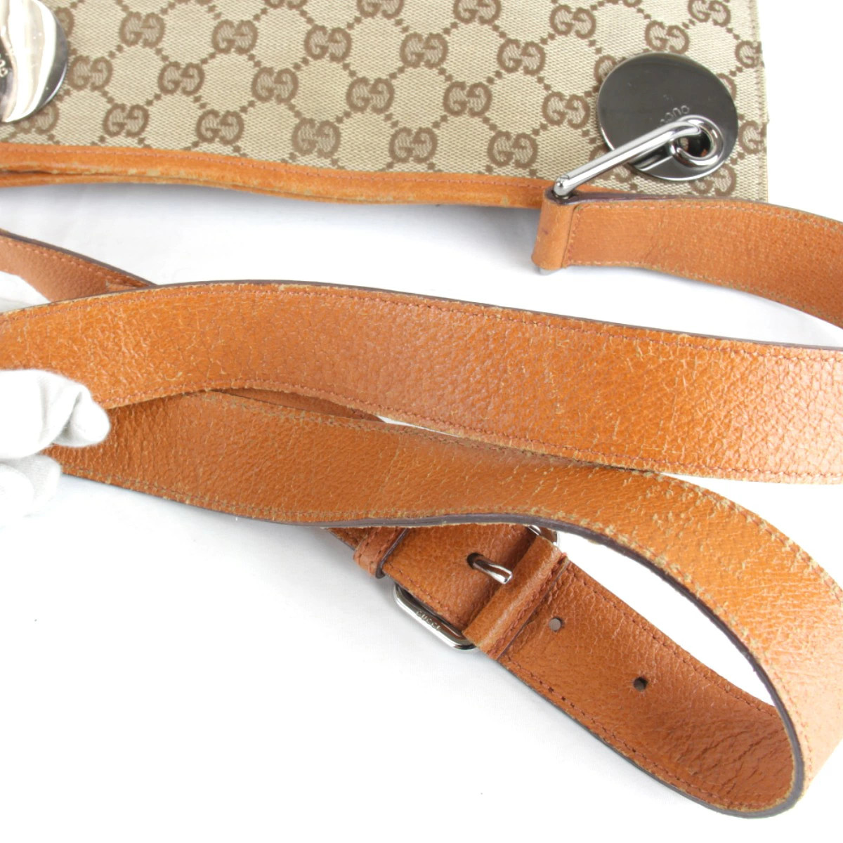 Gucci GG Canvas Shoulder Bag Orange W27.5cm H23cm D7cm 115cm Strap