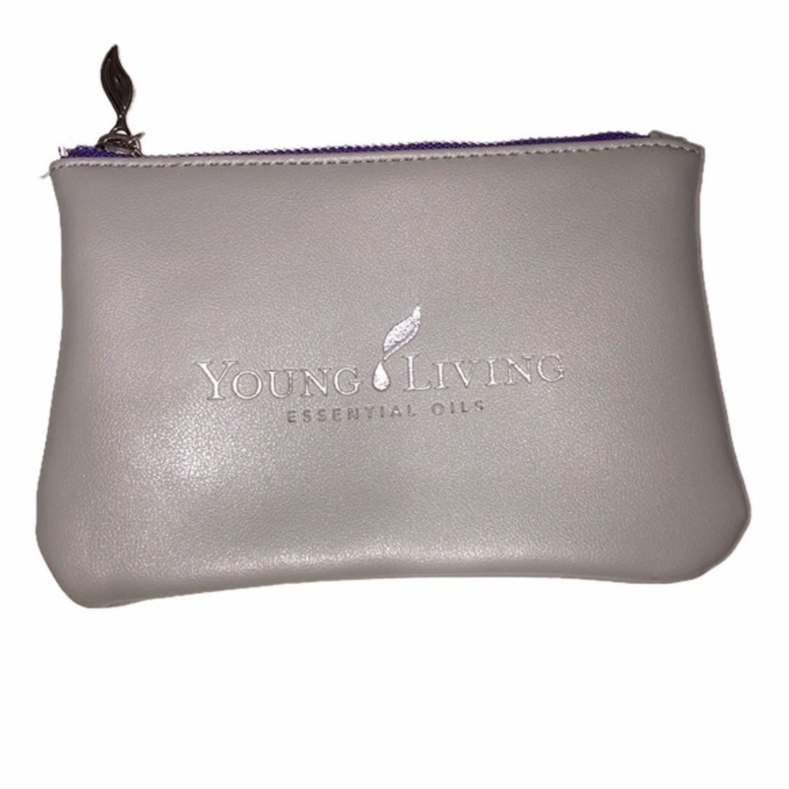 Young Living Zippered Case Pouch Essential Oils Gray Key Ring Vegan Leather