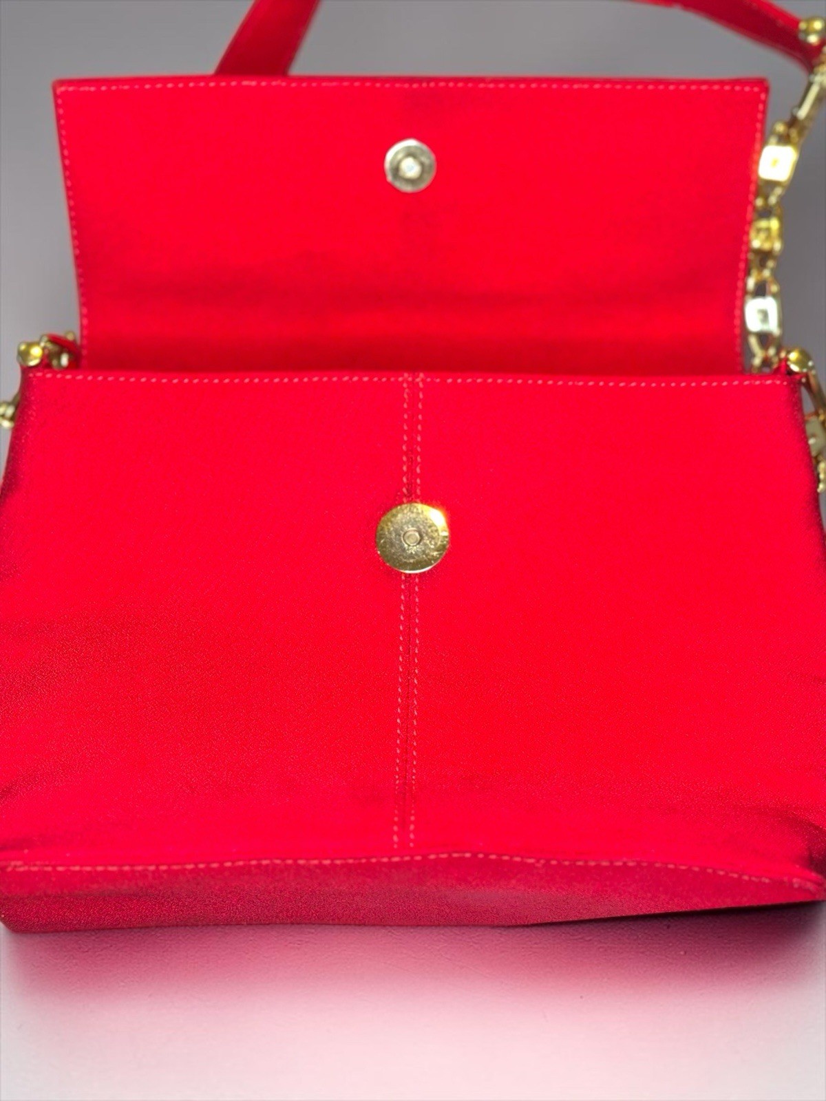 Paloma Picasso Red Leather Crossbody Bag Gold X Chain Italy Vintage 80s Designer