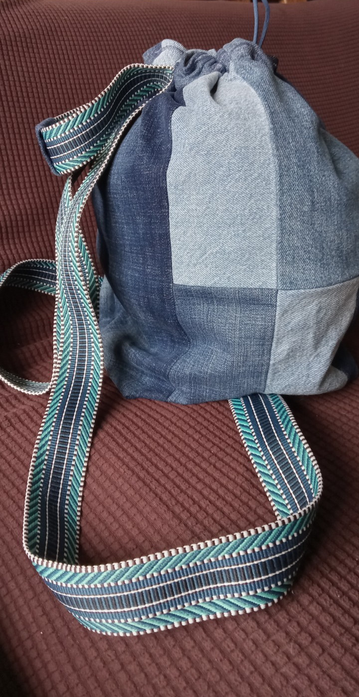 Backpack Denim Blue 18 x 14, lined with 3 pockets-machine wash/dry-hand made
