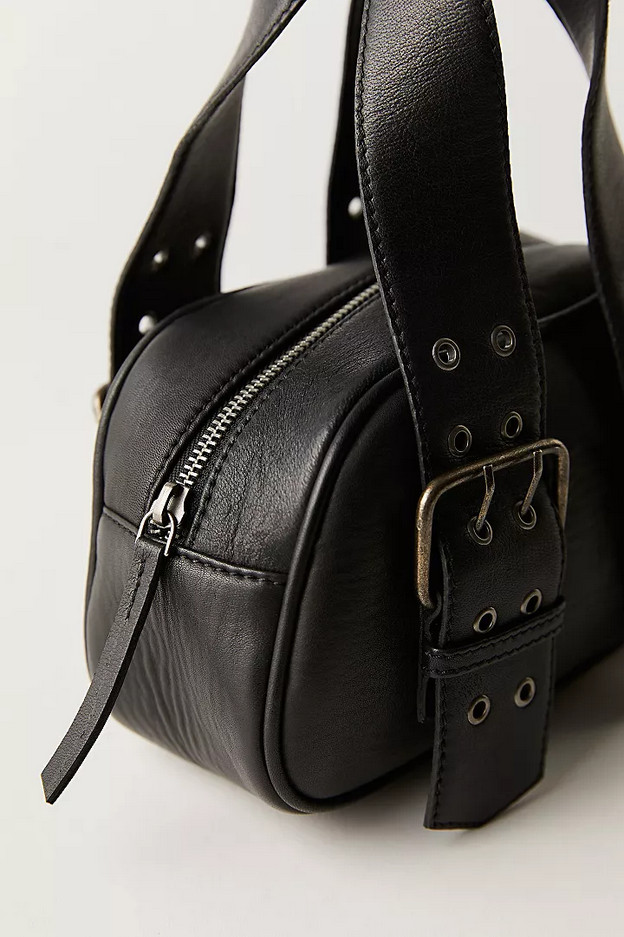 NEW FREE PEOPLE BLACK LEATHER SAY YES BUCKLE BAG