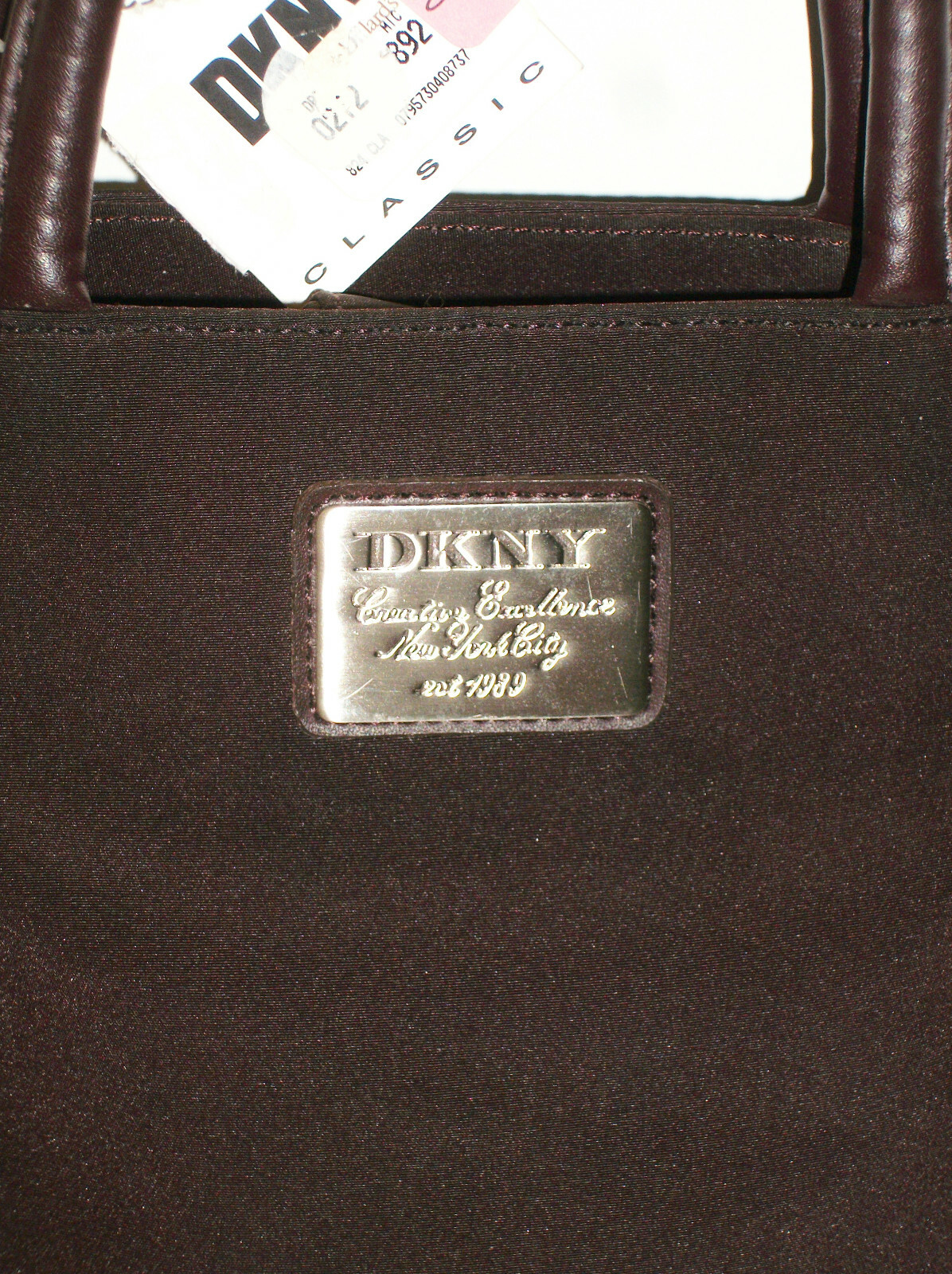 DKNY Maroon Fabric Tote Bag Double Leather Handles 91/2″ H x 9″ W x 4 1/2″ D NWT