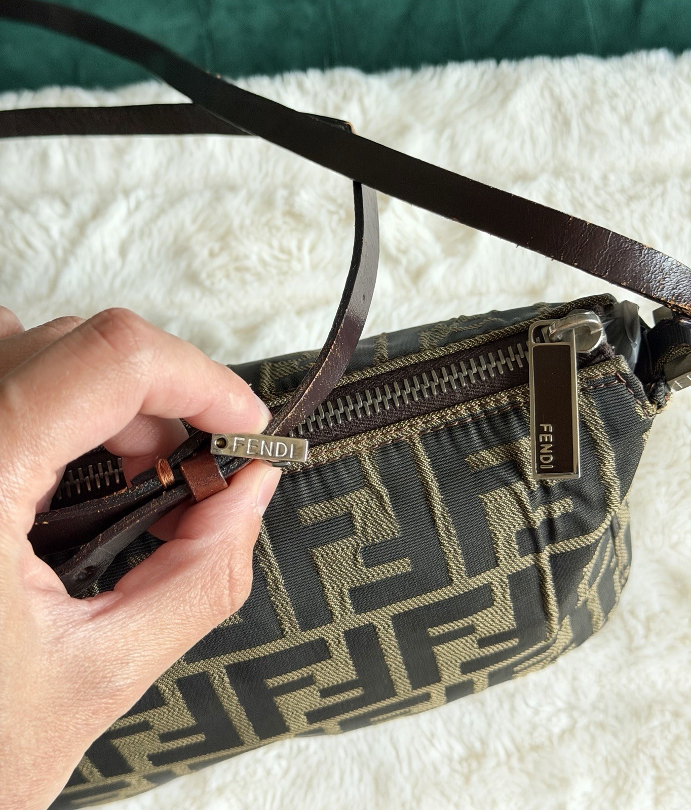 Fendi Brown Zucca Pattern Monogram Canvas Crossbody Bag Authentic Vintage