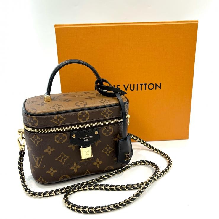 AUTHENTIC LOUIS VUITTON Monogram reverse M47128 Vanity NV PM Shoulder Bag Br…