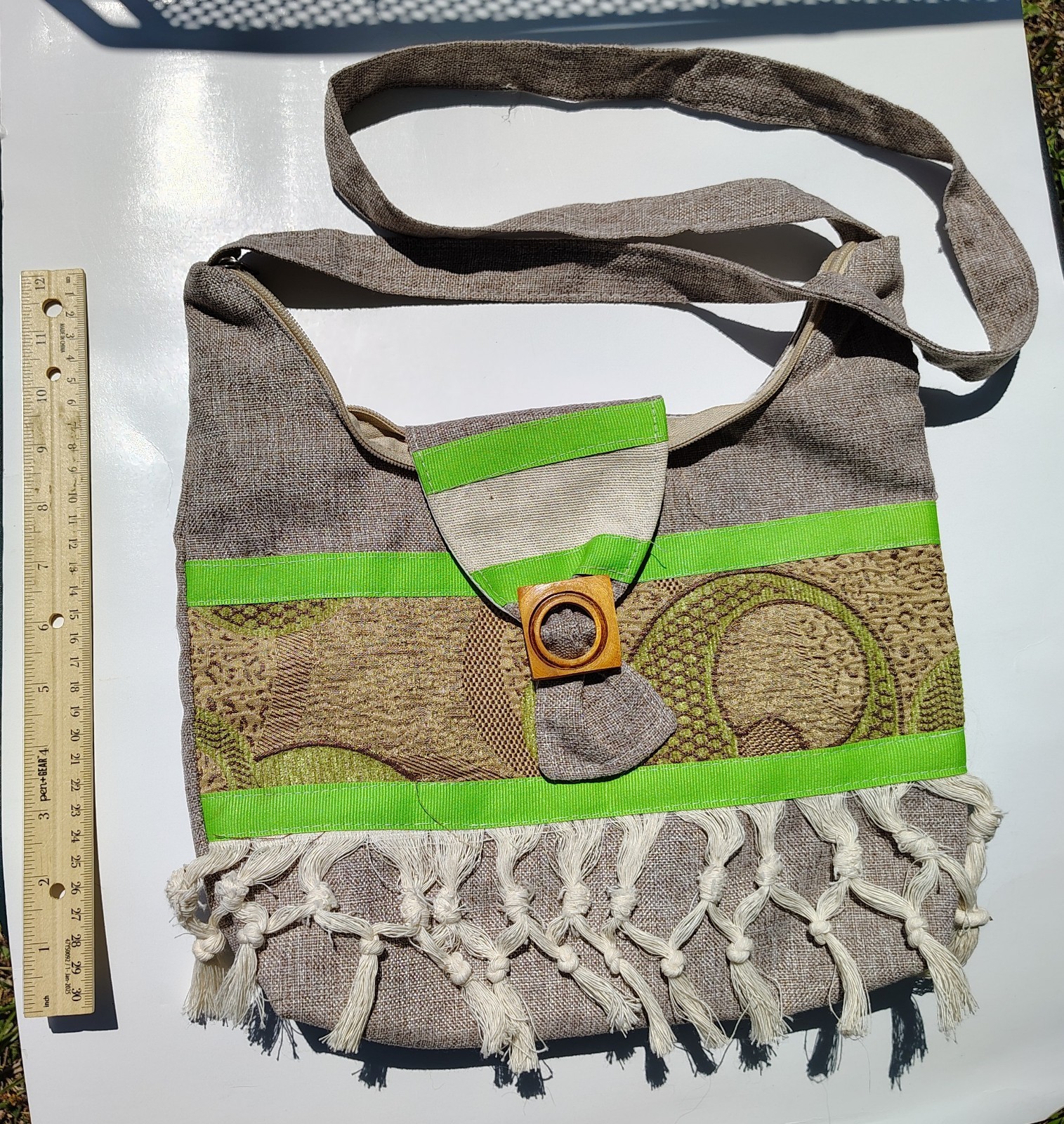 Beige And Lime Green Sling Bag. Perfect For The Beach!