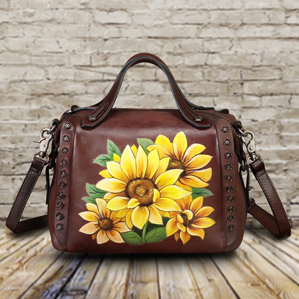 Genuine Leather Purse and Handbag for Women Hand Painted Crossbody Shoulder Bag