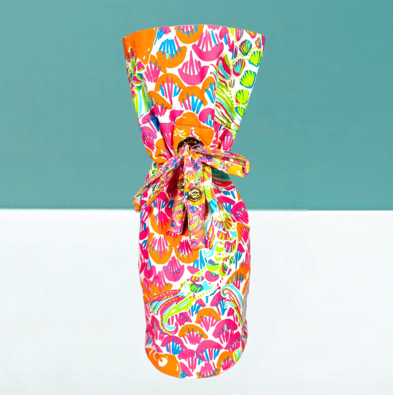 Lilly Pulitzer Gift Bag Pouch Wine Bottle Tote Fish Koi So Hooked Pink Orange