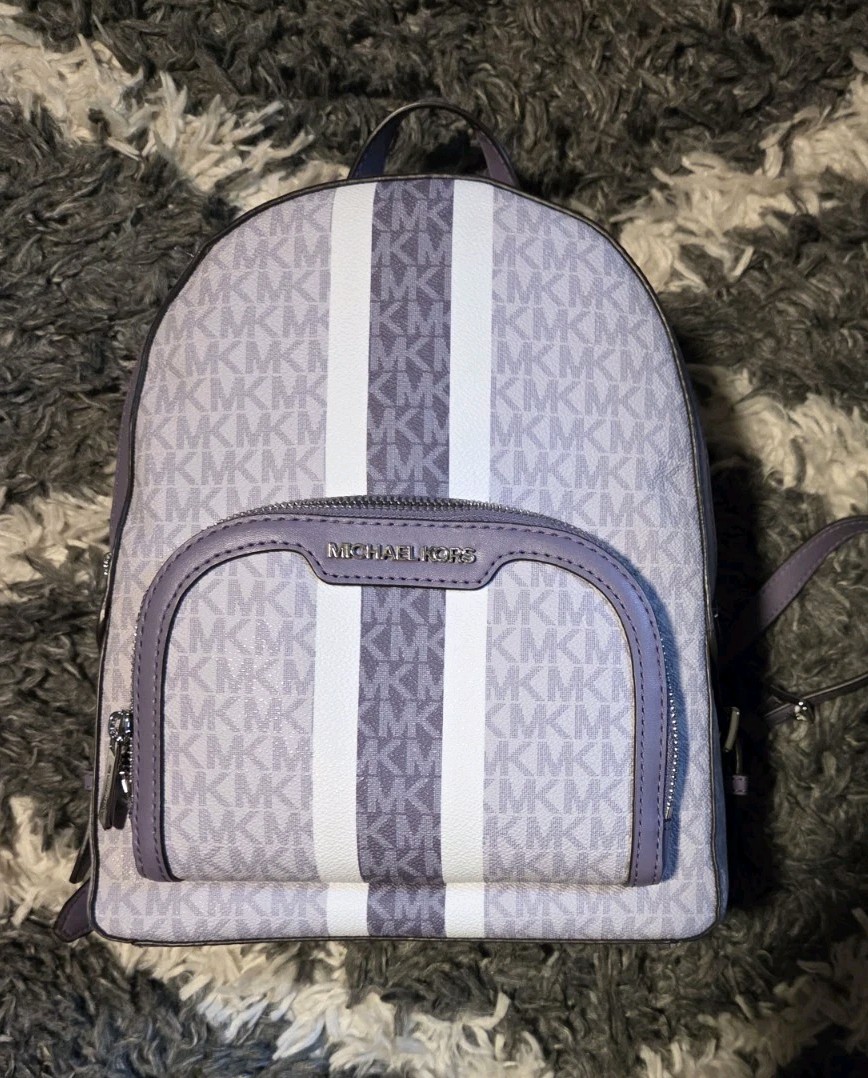 Michael Kors Jaycee Mini Zip Backpack MK Logo Purple/Lavender/White Grey Lining