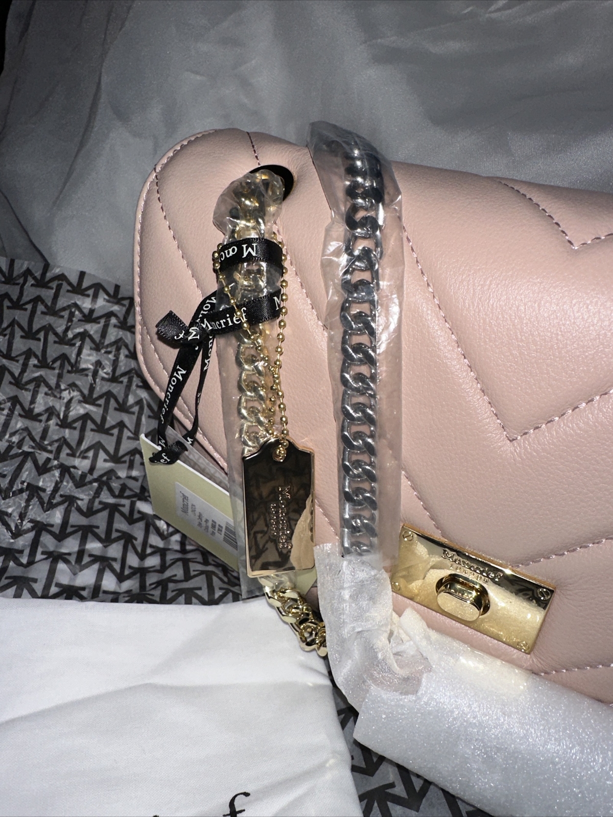 MONCRIEF LONDON CAITHLYN LEATHER SHOULDER/CROSSBODY BAG SOFT PINK NEW $780