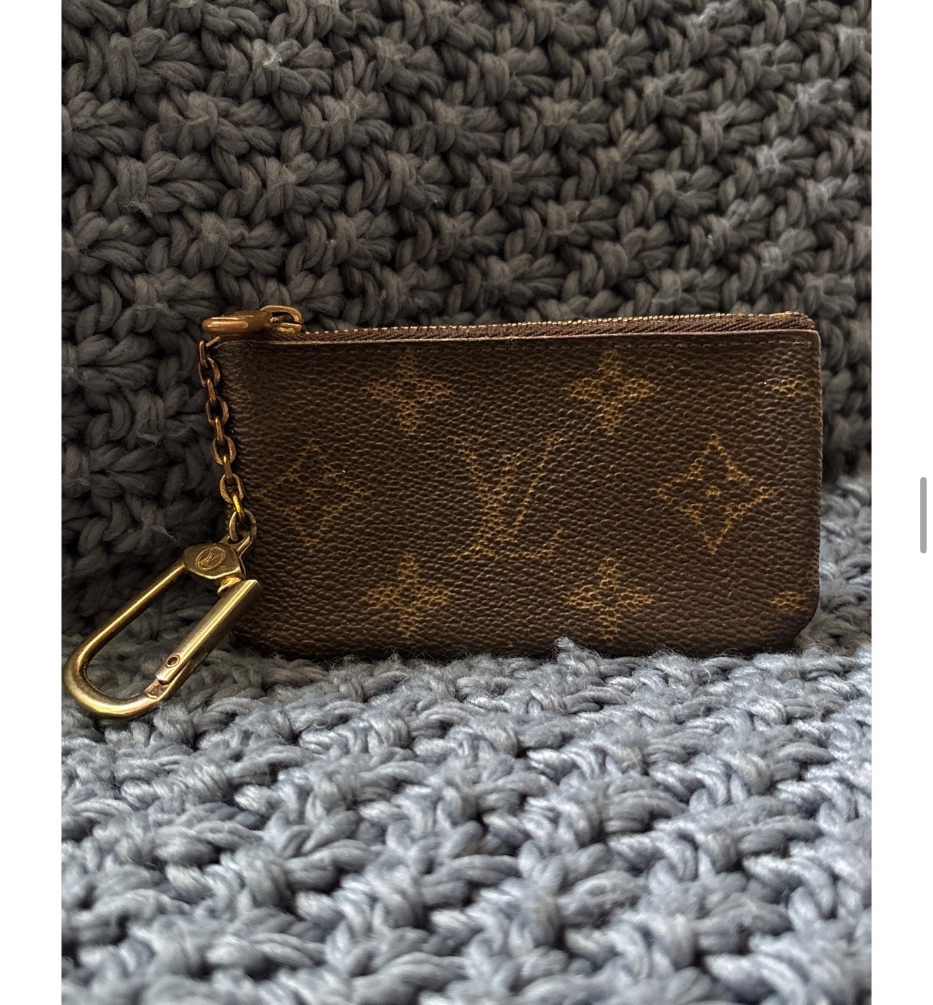 Louis Vuitton Monogram Key Pouch Cles Coin Purse Zip Wallet Key Holder Brown