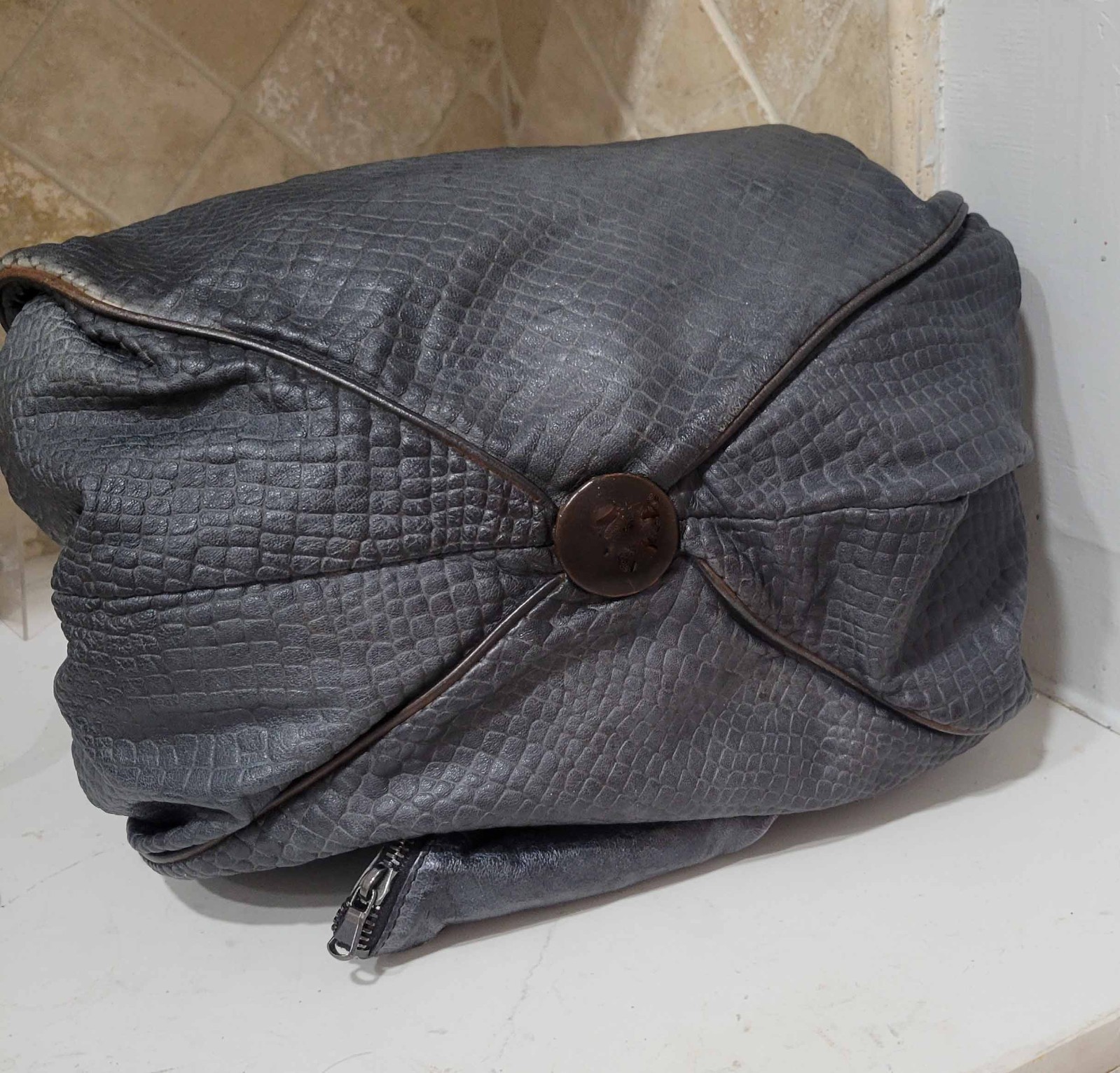 Numero 10 Large Leather Bag Croc Embossed Slouchy Hobo Tote