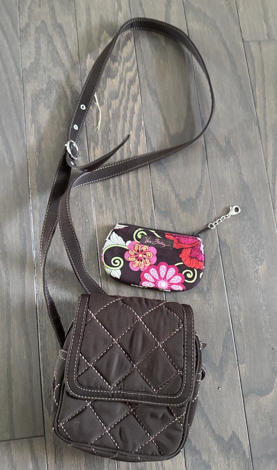 Vera Bradley Plain Quilted brown Crossbody Bag diamond stitch change purse