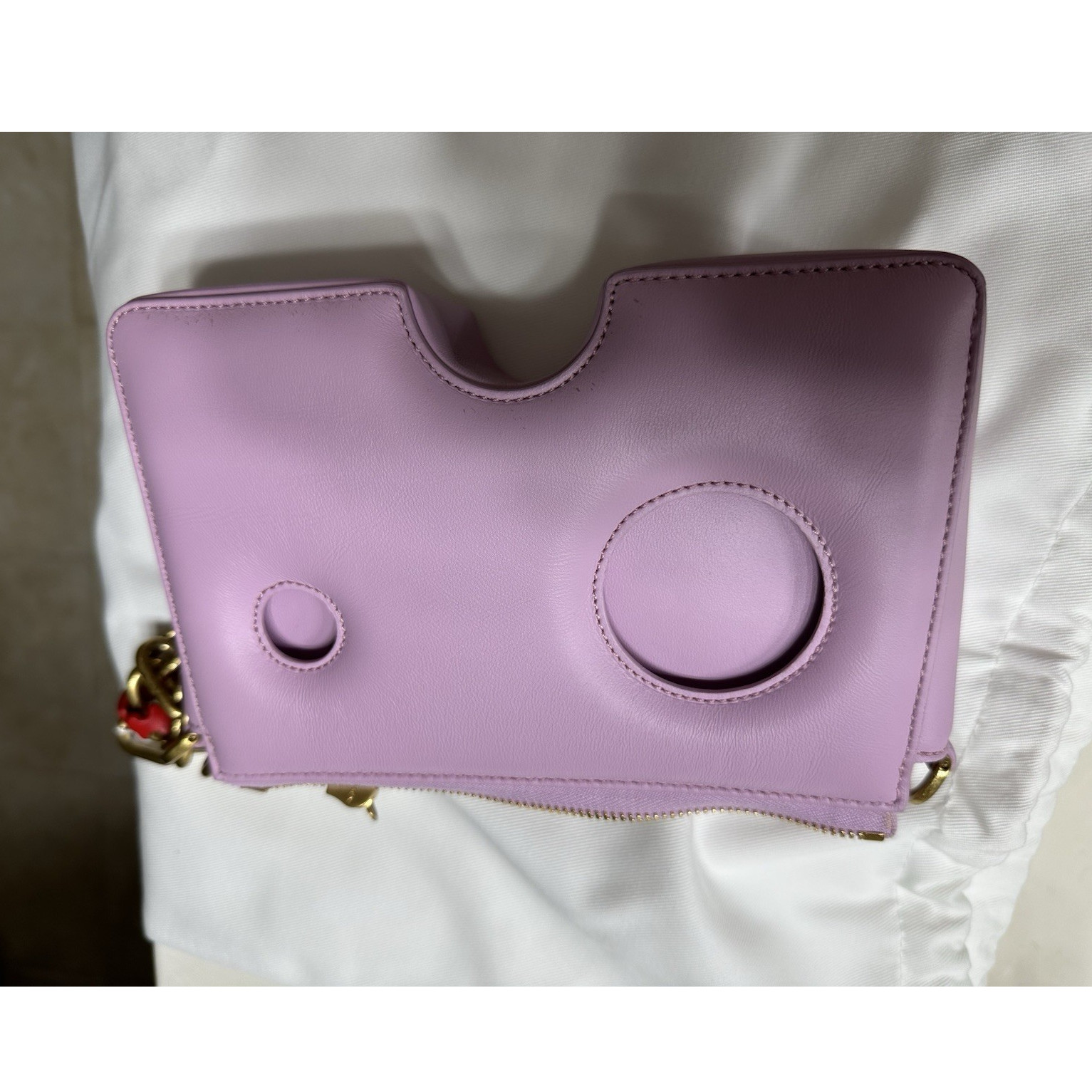 Off-White Women’s Lilac Zip Clutch Pouch with Chain Accent, Gold Hardware