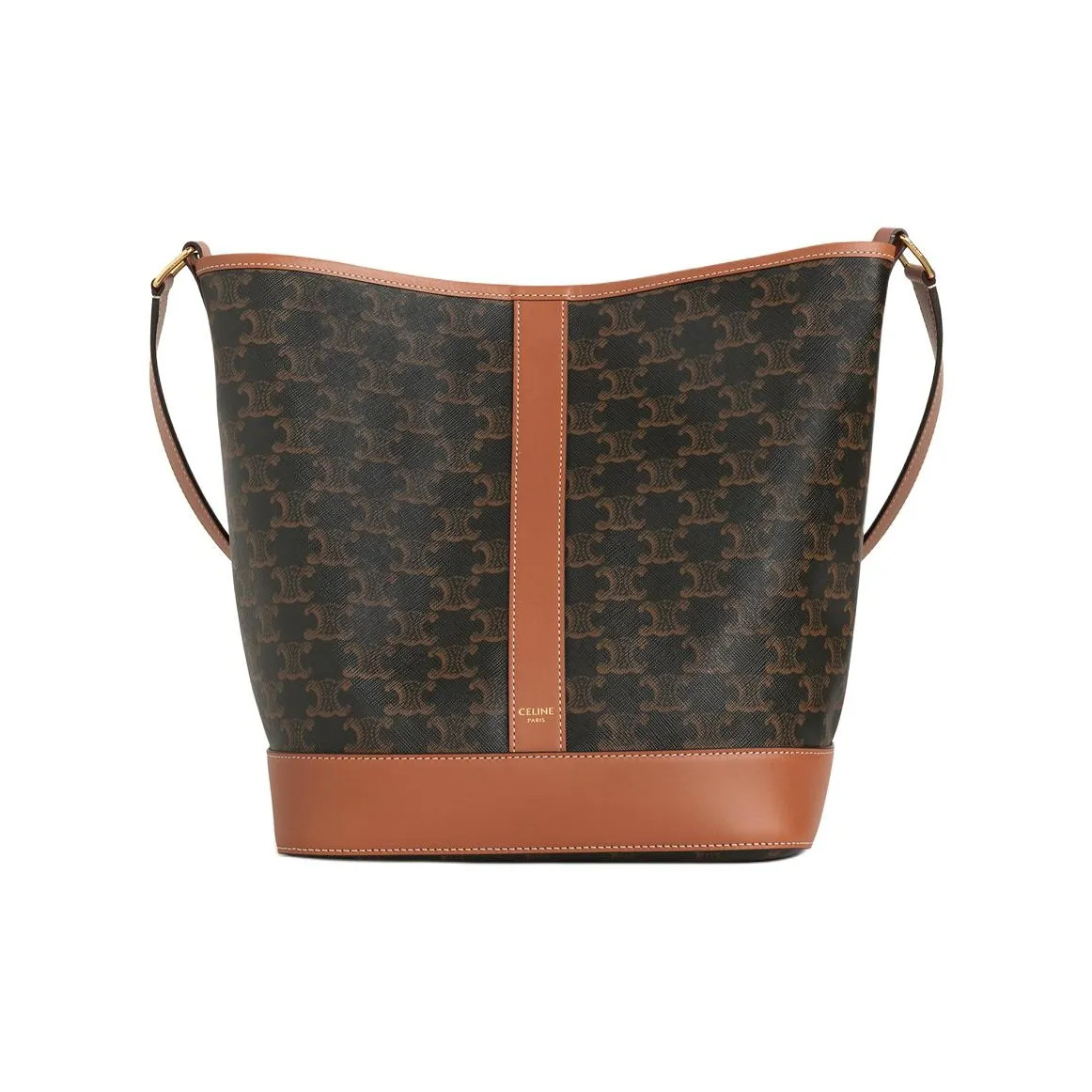CELINE Triomphe Calfskin Bucket Shoulder Bag Medium Women Brown 9.4×7.1×10.6 in
