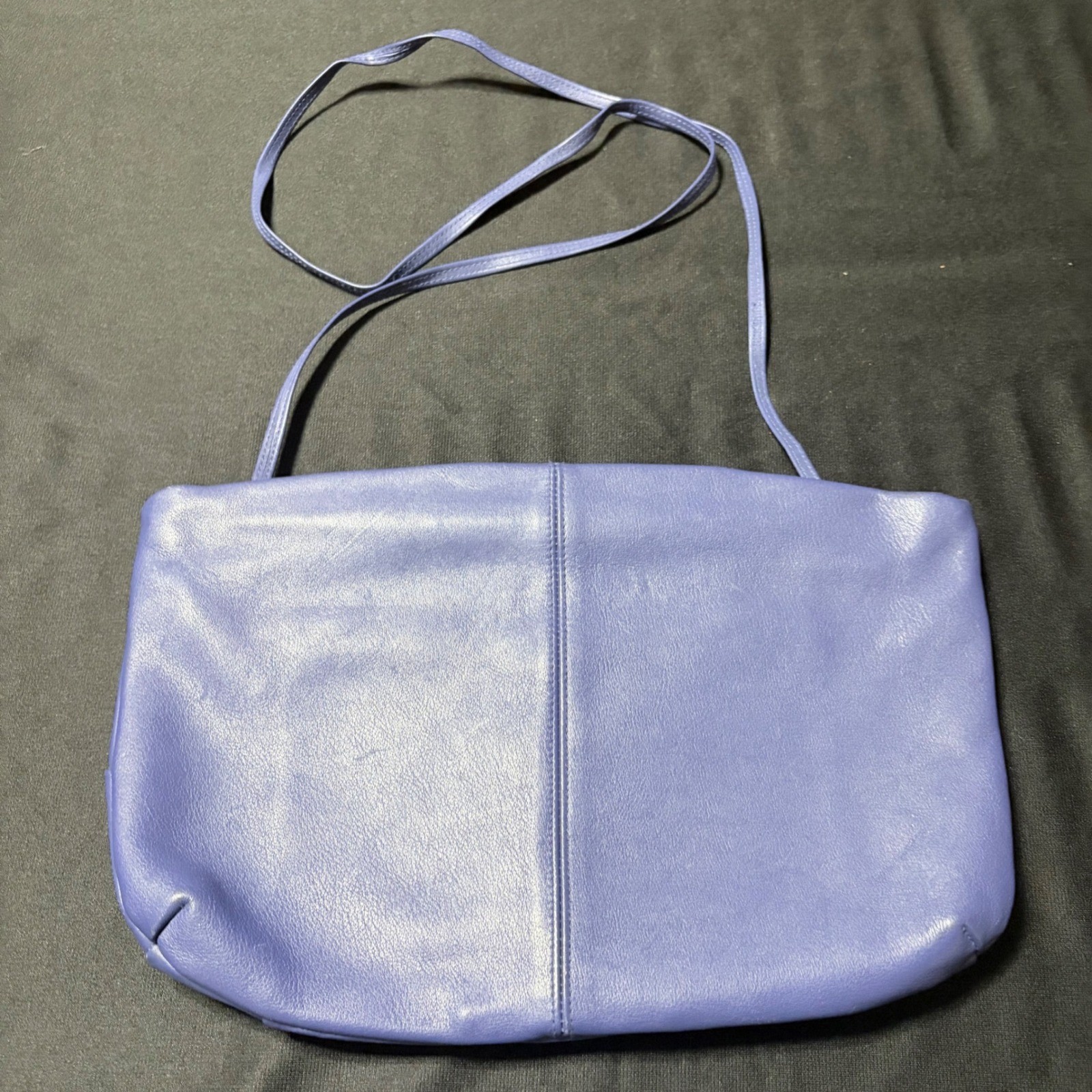 Vintage Amanda Smith Periwinkle Blue Leather Pleated Clutch Shoulder Bag Purse