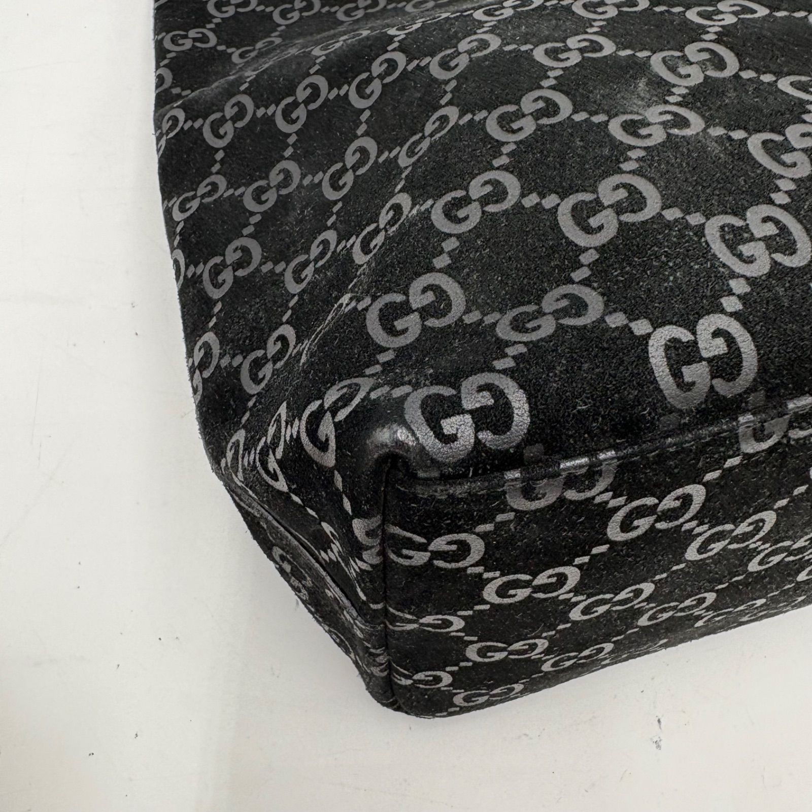 GUCCI Tom Ford Era Bamboo Suede Leather Shoulder Bag Black GG Logo Authentic
