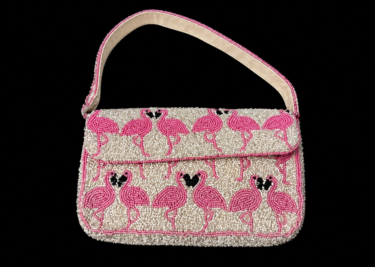 Handcrafted in India Flamingo Tropical Beaded Sequin Handbag Purse Bag NWT