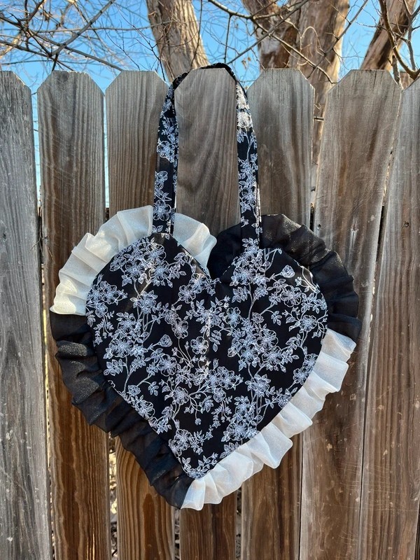 Handmade (by me) Black and white heart tote bag