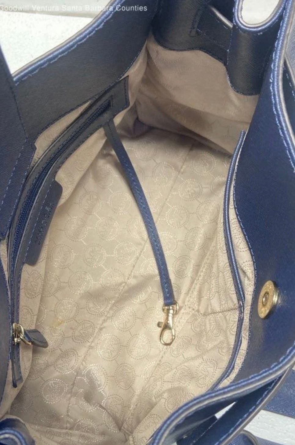 Michael Kors Hamilton Saffiano Leather Satchel in Navy Blue