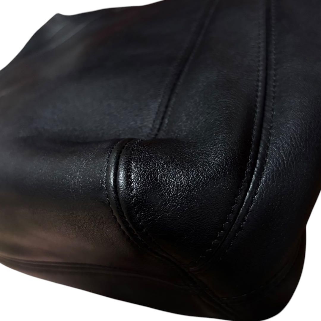 Authentic COACH Leather Tote Bag Black 18cm x 24cm x 10.5cm Vintage Italy
