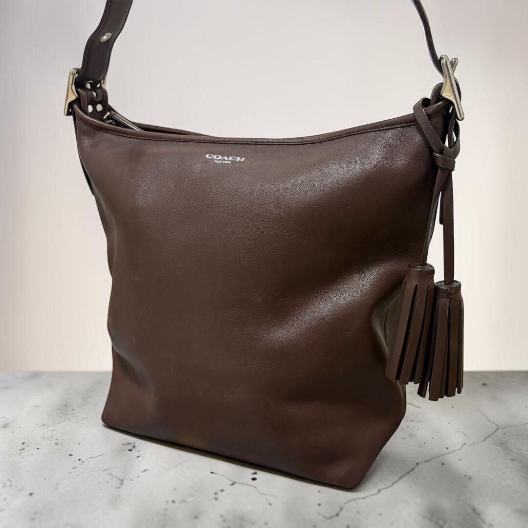 COACH Brown Leather Bucket Shoulder Bag Y2K Tassel Men Auth