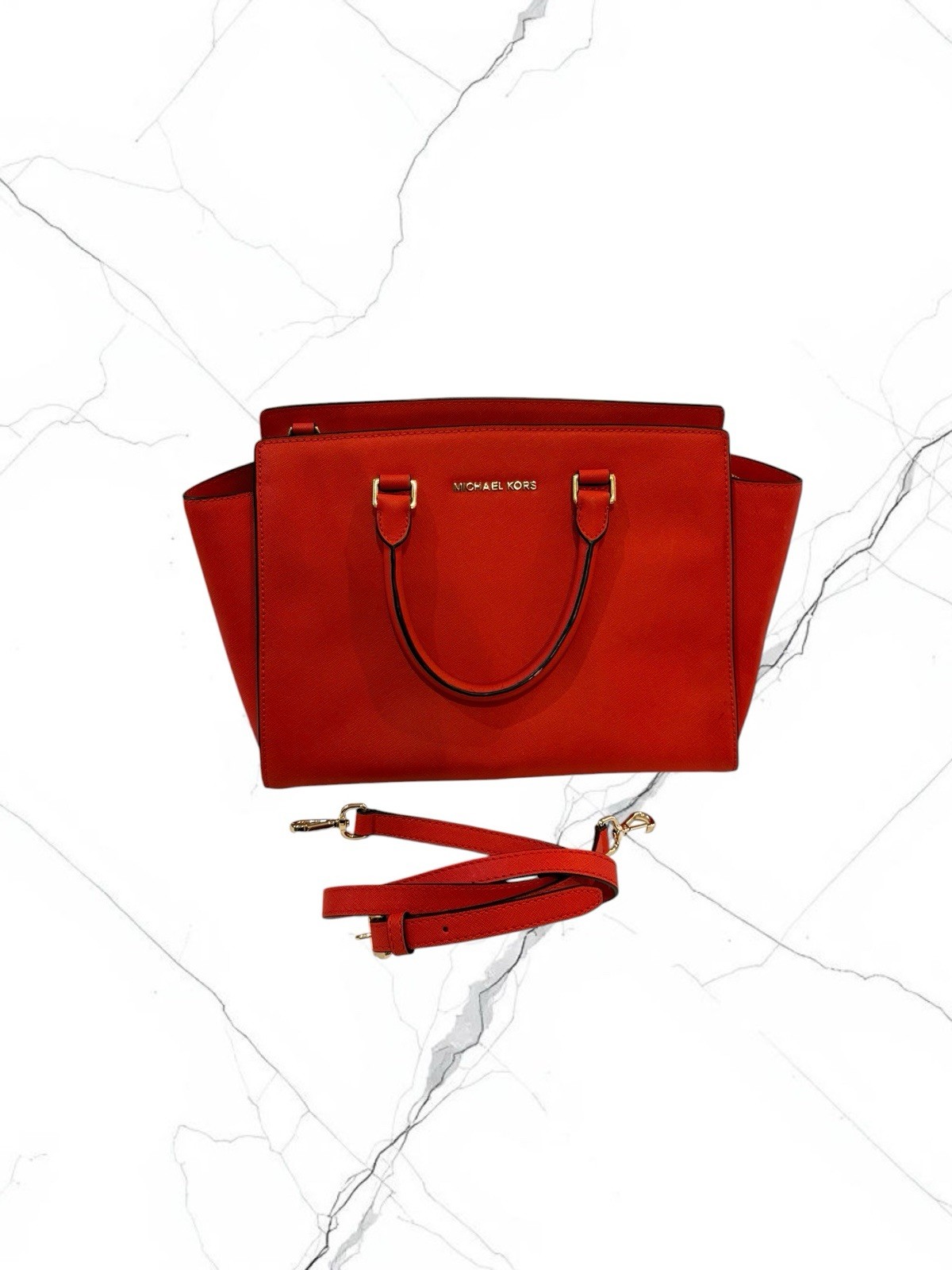 Michael Kors Selma Saffiano Leather Satchel Crossbody Bag Red, Large