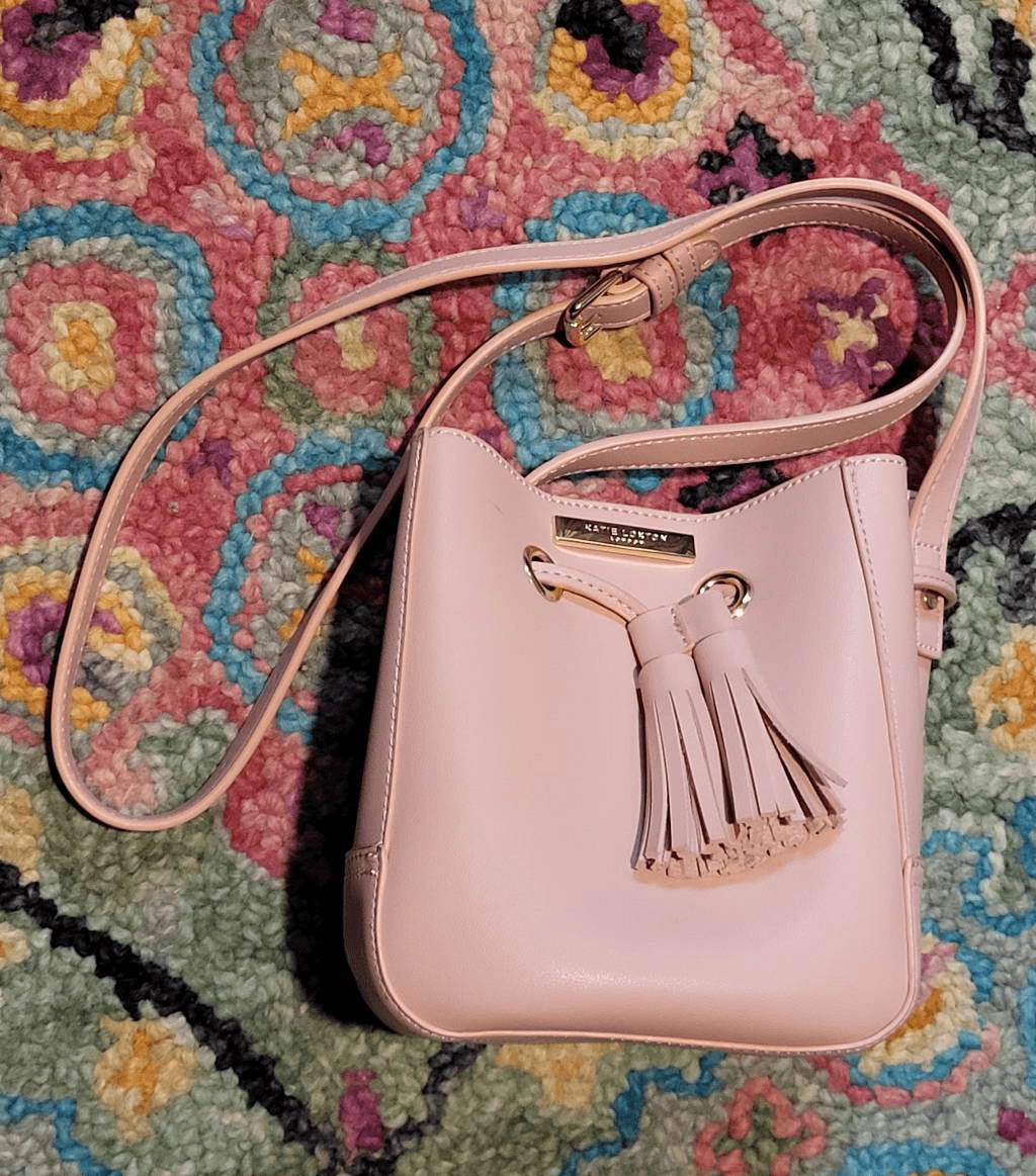 Katie Loxton Blair Bucket Bag Vegan Leather Pink Small Tassel