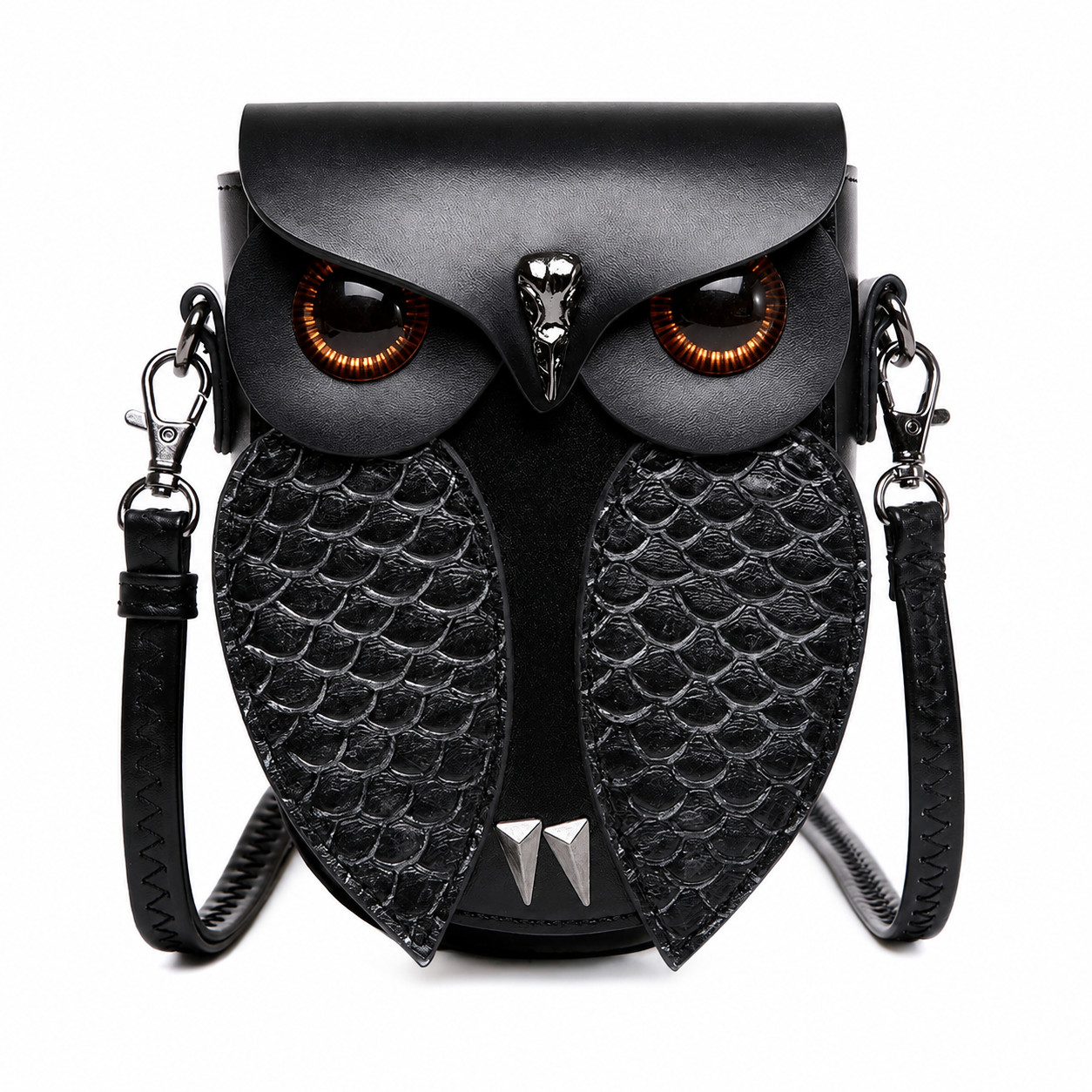 Steampunk Owl Crossbody Bag Black PU Leather Gothic Punk Shoulder Bag