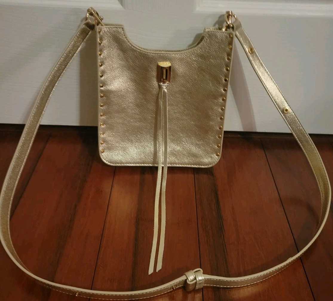 Rebecca Minkoff Darren Mini Pebbled Leather Crossbody Feed Bag GOLD NWOT