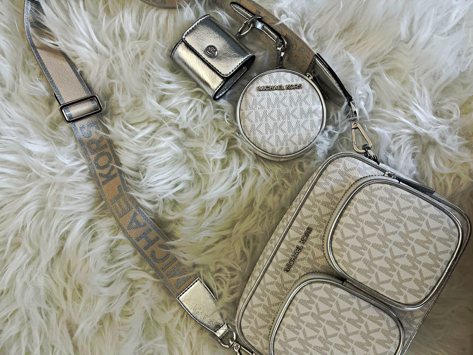 Michael Kors Logo Crossbody w/ Detachable Strap & Coin Pouch and airpod pouch