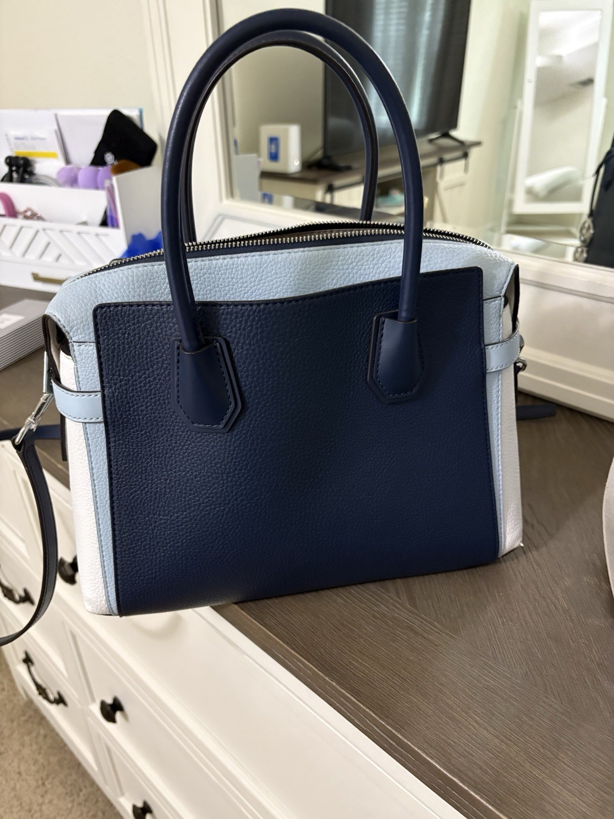 Navy Blue Michael Kors Medium Mercer Handbag With Wallet