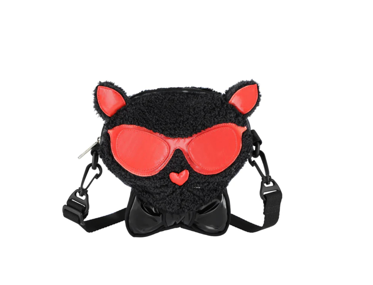 LeSportsac Red Heart Kitty Crossbody Cat Bag, Faux Shearling, Patent Sunglasses