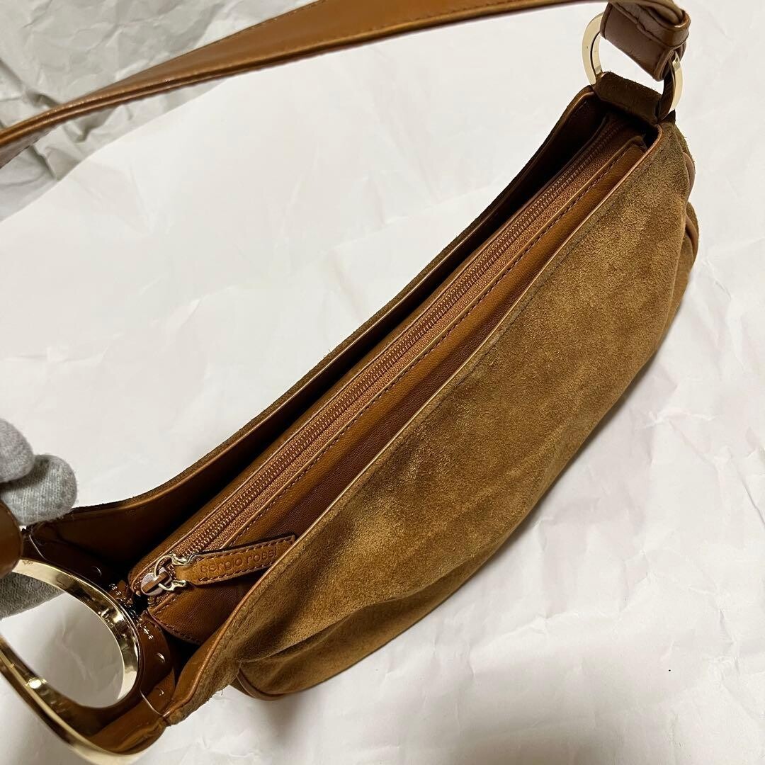 Sergio Rossi Brown Suede Shoulder Bag Vintage Italy Gold Hardware Party 69