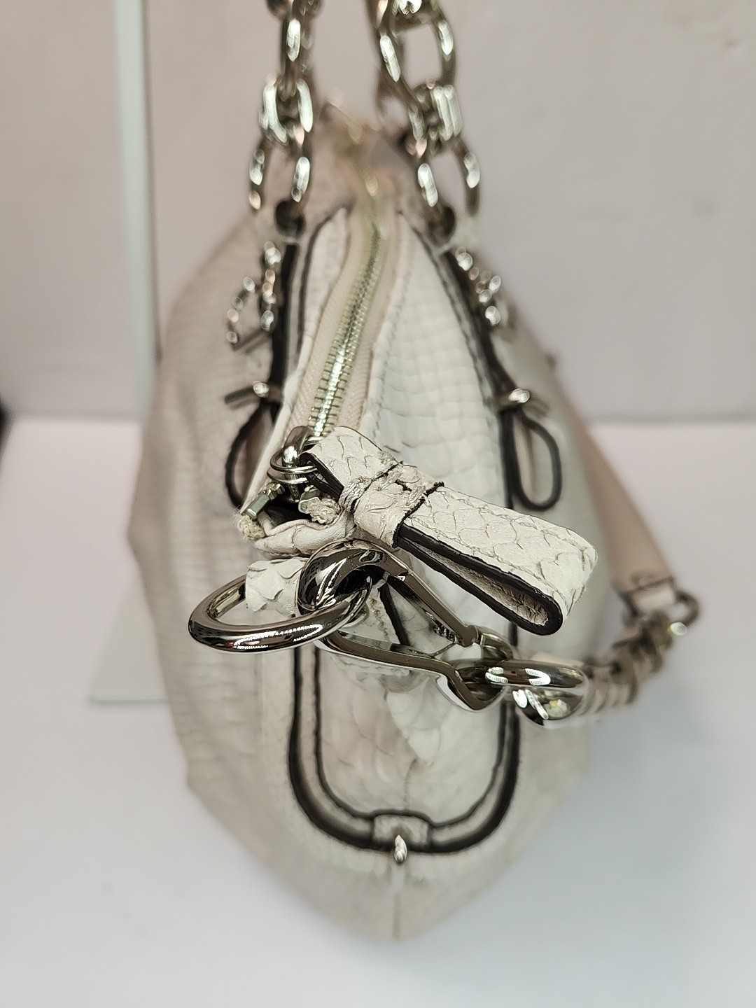 Coach k1093-16346 Madison Sophia Python Lthr Satchel Bag Shoulder Beige Taupe