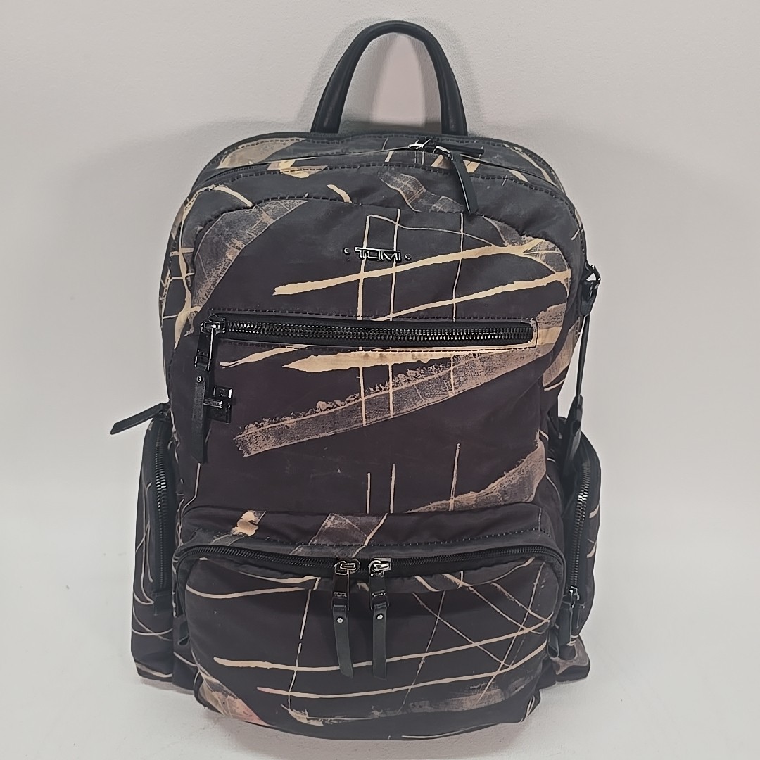 TUMI Voyager Carson Backpack Lines Print Nylon Black Hardware